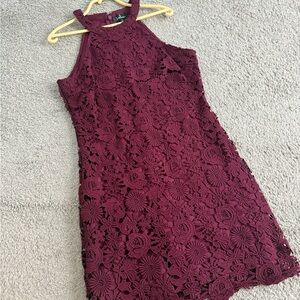 Lulu's Burgundy Lace Mini Dress